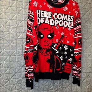 Marvel Deadpool Red and Black Holiday Crewneck Sweater GameStop Exclusive